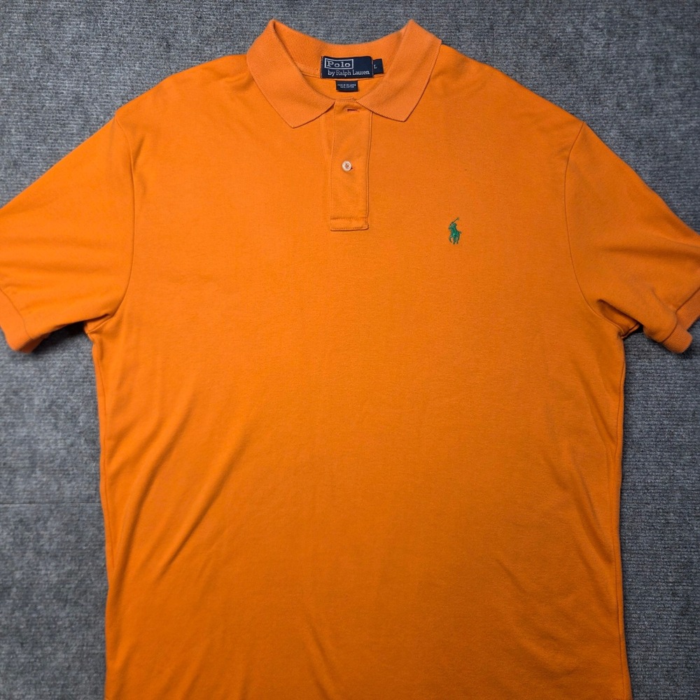 Polo Ralph Lauren Mens Large Orange Short Sleeve Cotton Polo Turquoise Pony